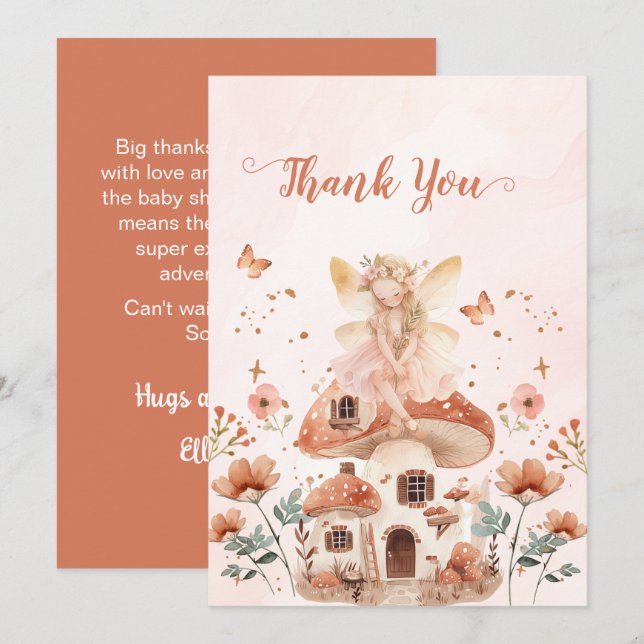 Mushroom Enchanted Forest Girl's baby shower  Thank You Card (Front/Back)