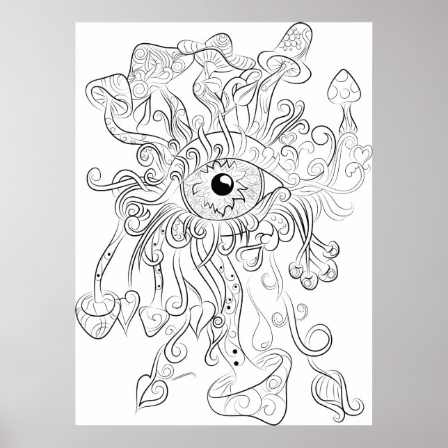 mushroom eye drawing adult colouring poster (Front)