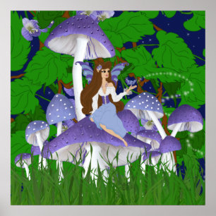 Mushroom Faery and Butterfly Poster