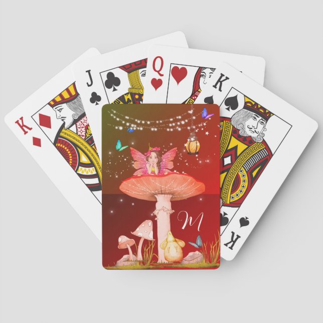 Mushroom Fairy Fantasy Monogram Magical  Playing Cards (Back)
