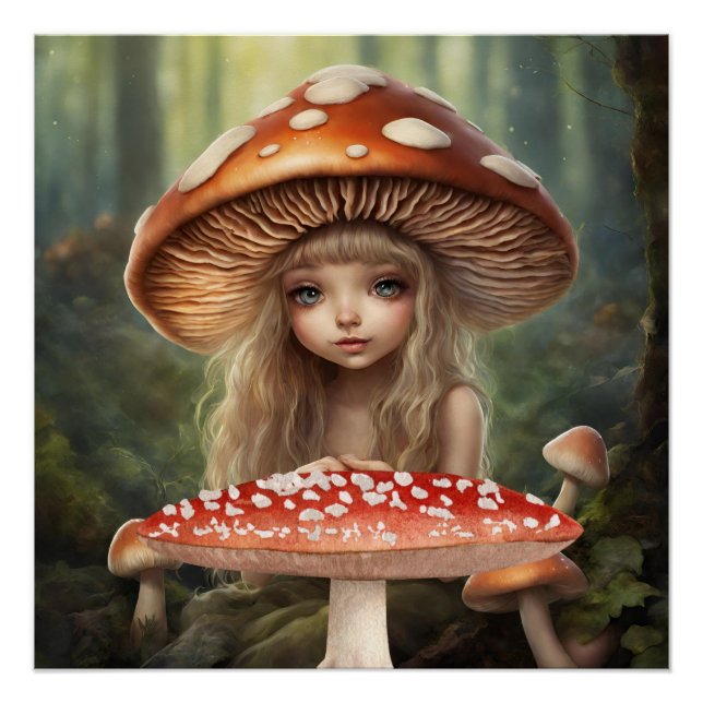 Mushroom Fairy Fantasy World Forest Illustration  Poster (Front)