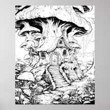 Mushroom Fairy House Fantasy Colouring Poster