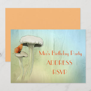Mushroom fairy watercolour girl's birthday party invitation