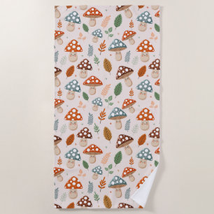 Mushroom, Fall foliage, Nature Patten  Beach Towel