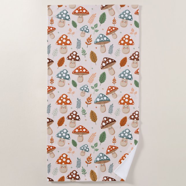 Mushroom, Fall foliage, Nature Patten  Beach Towel (Front)