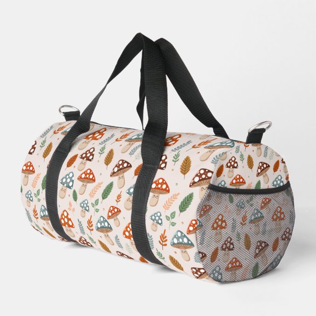 Mushroom, Fall foliage, Nature Patten  Duffle Bag (Right Corner)