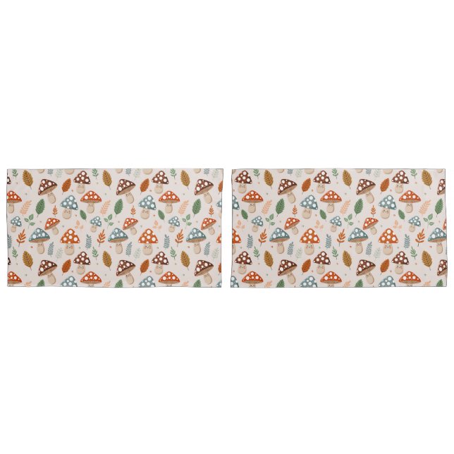 Mushroom, Fall foliage, Nature Patten  Pillowcase (Front-Set)