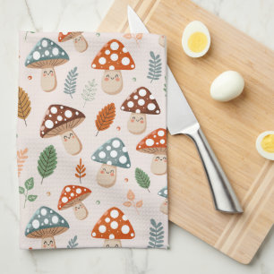 Mushroom, Fall foliage, Nature Patten  Tea Towel