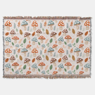 Mushroom, Fall foliage, Nature Patten  Throw Blanket
