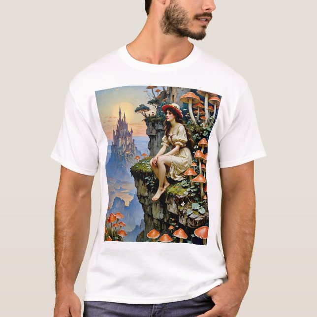 Mushroom Fantasy Dreamscape Enchanted Castle Art T T-Shirt (Front)