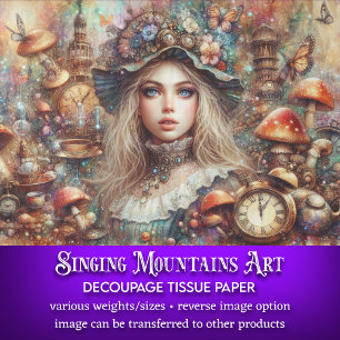 Mushroom Fantasy Scene Alice Wonderland Decoupage Tissue Paper