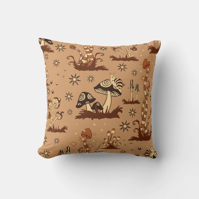 Mushroom fantasy, vintage forest wallpaper. cushion (Front)
