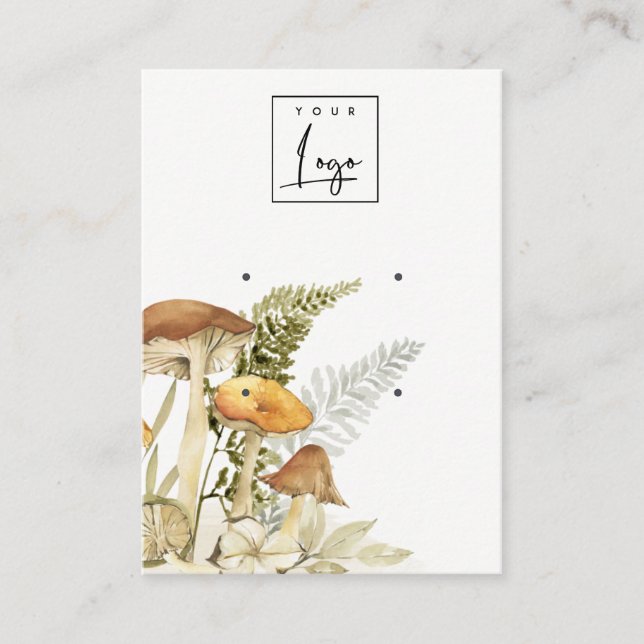 Mushroom Fern Foliage Logo 2 Earring Display Business Card (Front)