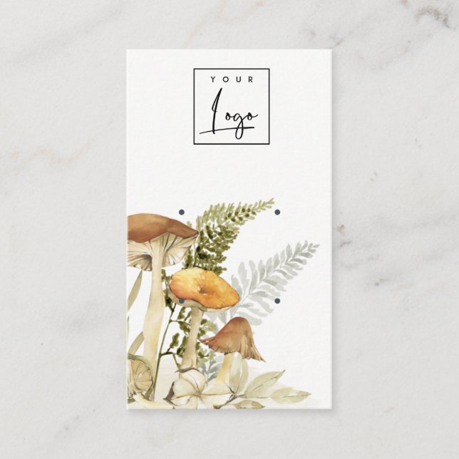 Mushroom Fern Foliage Logo Stud Earring Display Business Card (Front)