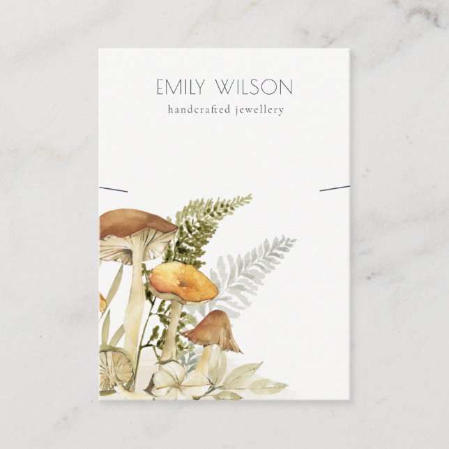 Mushroom Fern Foliage Necklace Display Business Card (Front)