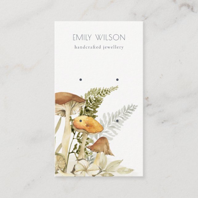 Mushroom Fern Foliage Stud Earring Display Business Card (Front)