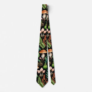 Mushroom Fern Forest Plants Pattern Tie