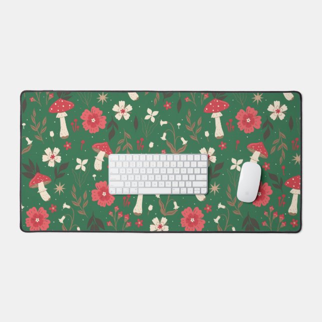 Mushroom floral dark botanical cottage desk mat (Keyboard & Mouse)