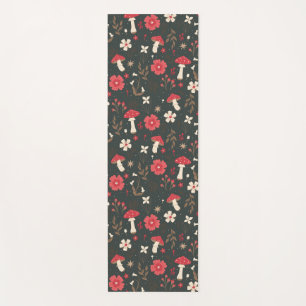 Mushroom floral dark botanical cottage yoga mat