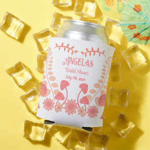 Mushroom Flowers Bride Tribe Bachelorette Peach  Can Cooler