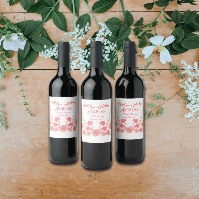 Mushroom Flowers Bride Tribe Bachelorette Peach  Wine Label (Creator Uploaded)