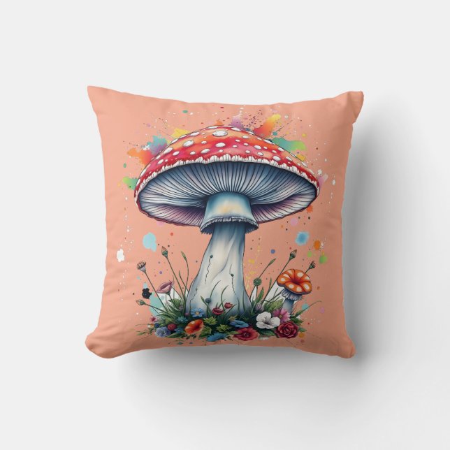 Mushroom Flowers Woodland Colourful Splash  Cushion (Front)