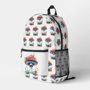 Mushroom Flowers Woodland Colourful Splash  Printed Backpack