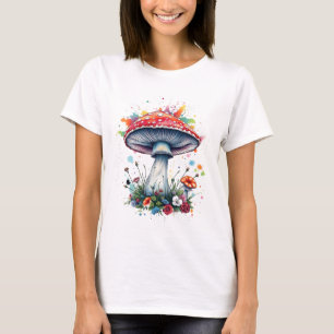 Mushroom Flowers Woodland Colourful Splash  T-Shirt