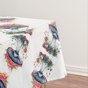 Mushroom Flowers Woodland Colourful Splash  Tablecloth