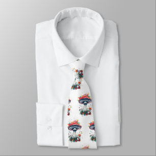 Mushroom Flowers Woodland Colourful Splash  Tie
