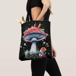 Mushroom Flowers Woodland Colourful Splash  Tote Bag