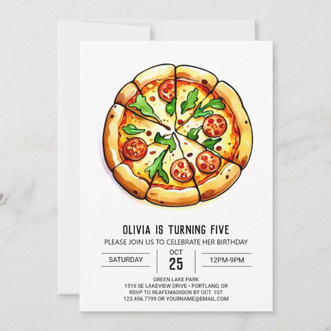 Mushroom Foodie Pizza Birthday Invitation (Front)