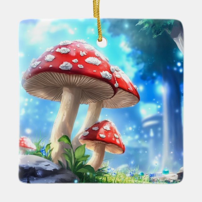 Mushroom Forest Ceramic Ornament (Front)