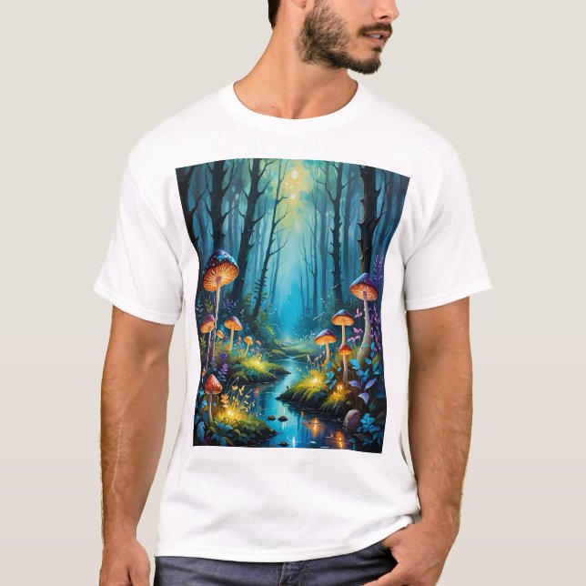Mushroom Forest Enchanted Glowing Fantasy Art Tee (Front)