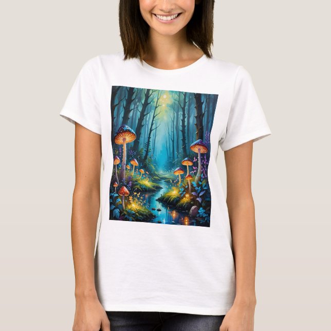 Mushroom Forest Enchanted Glowing Fantasy Art Tee (Front)