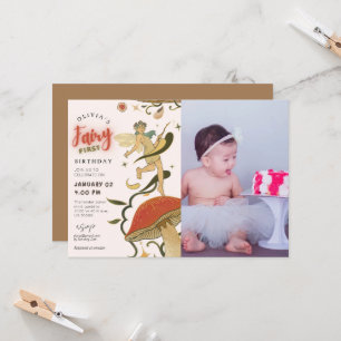  Mushroom Forest fairy girl photo 1st birthday  Invitation