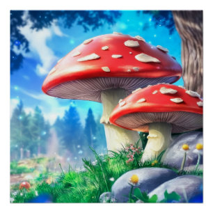 Mushroom Forest Fantasy Art Poster