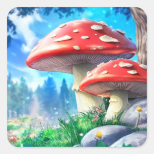 Mushroom Forest Fantasy Art Square Sticker