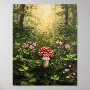 Mushroom Forest Floor Cottagecore Art Poster