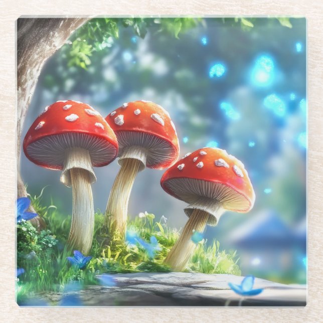 Mushroom Forest Glass Coaster (Front)