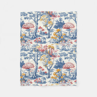 Mushroom Forest in Toile De Jouy Fleece Blanket