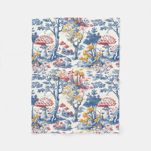 Mushroom Forest in Toile De Jouy Fleece Blanket (Front)