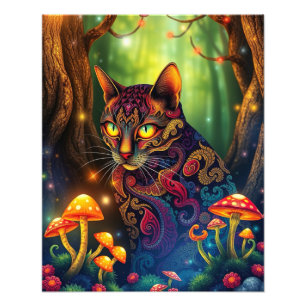 Mushroom Forest Magical Fantasy Cat Photo Print