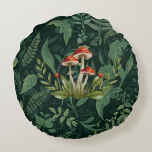 Mushroom Forest Sherpa Fleece Blanket   Botanical  Round Cushion