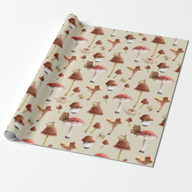 Mushroom Forest Woodland Wrapping Paper (Unrolled)