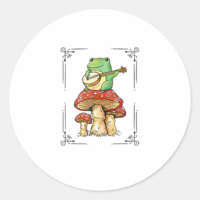 Mushroom Frog Goblincore Mycology Artistic Design Classic Round Sticker (Front)
