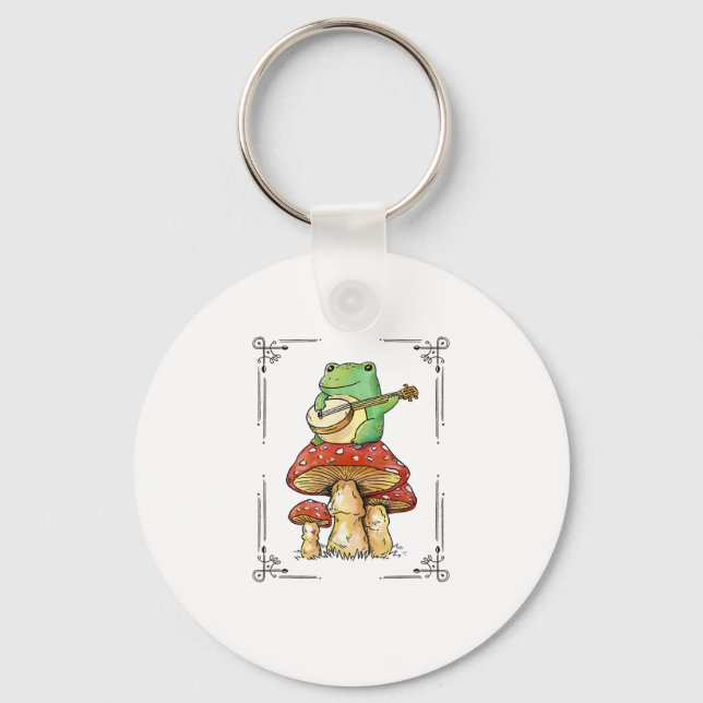 Mushroom Frog Goblincore Mycology Artistic Design Key Ring (Front)