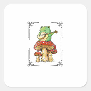 Mushroom Frog Goblincore Mycology Artistic Design Square Sticker