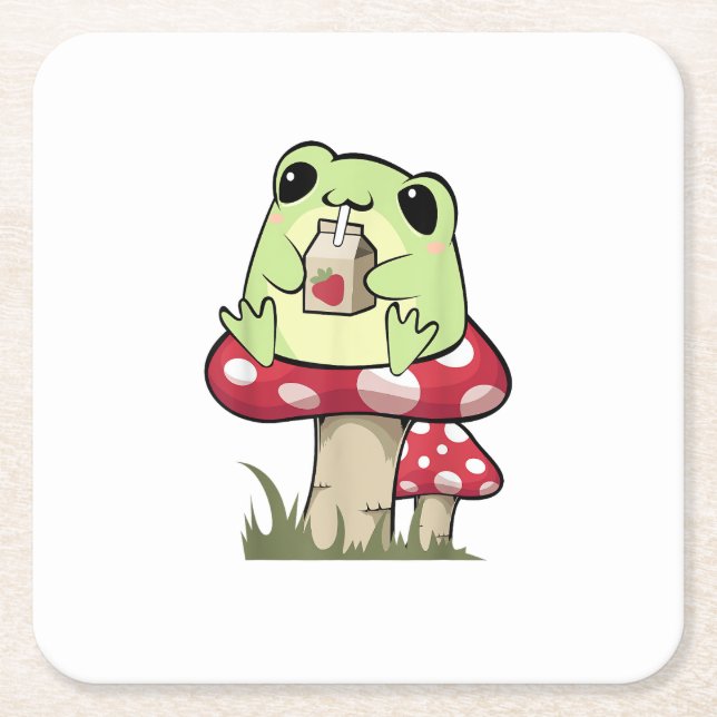 Mushroom Frog Goblincore Mycology Creative Style Square Paper Coaster (Front)