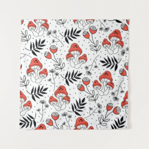 Mushroom Fungi: Nature Line Art Tapestry